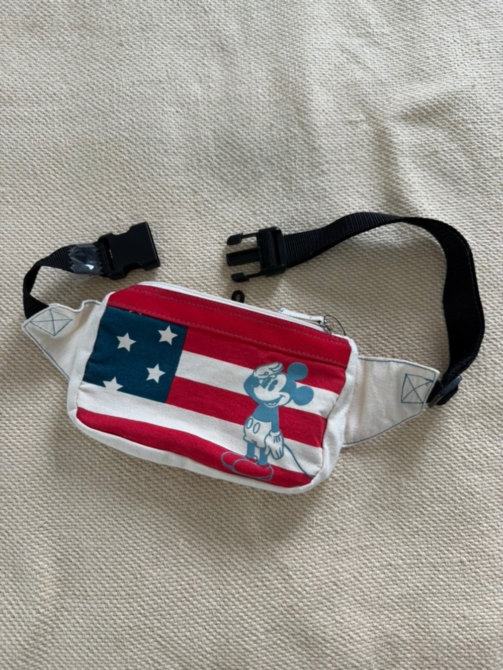 Disney Mickey Mouse American Flag Fanny Pack Waist Bag Canvas Red White Blue